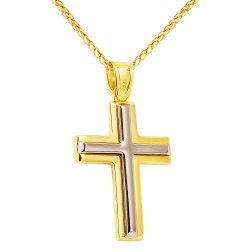 Χρυσός μασίφ σταυρός βάπτισης αρραβώνα Κ14 με αλυσίδα